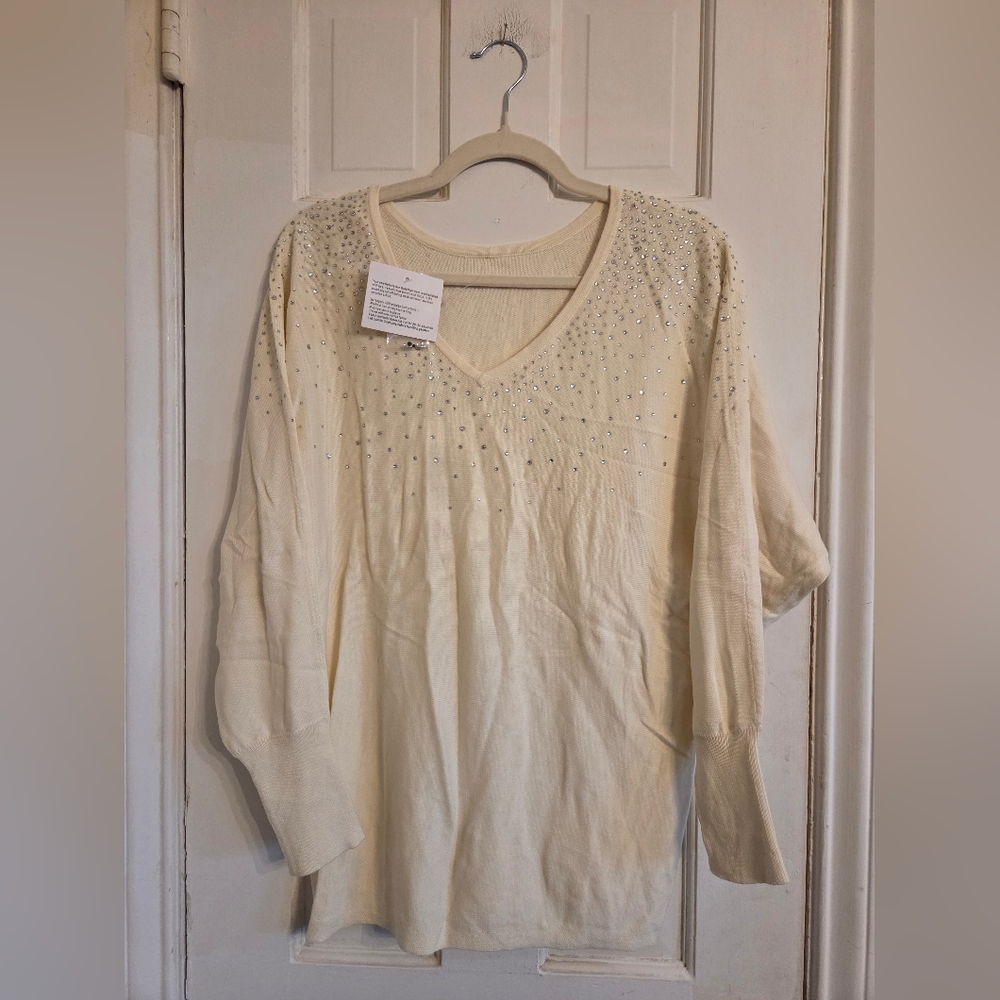 Belle By Kim Gravel Elegant Cream Embellished Women's Sweater